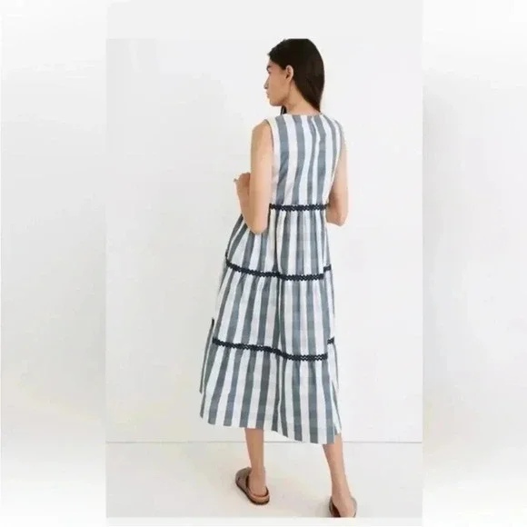Madewell | Rickrack Cattail Tiered Dress in Gingham Check - Picture 4 of 14